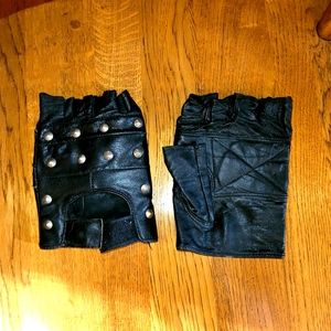 Studded leather fingerless gloves